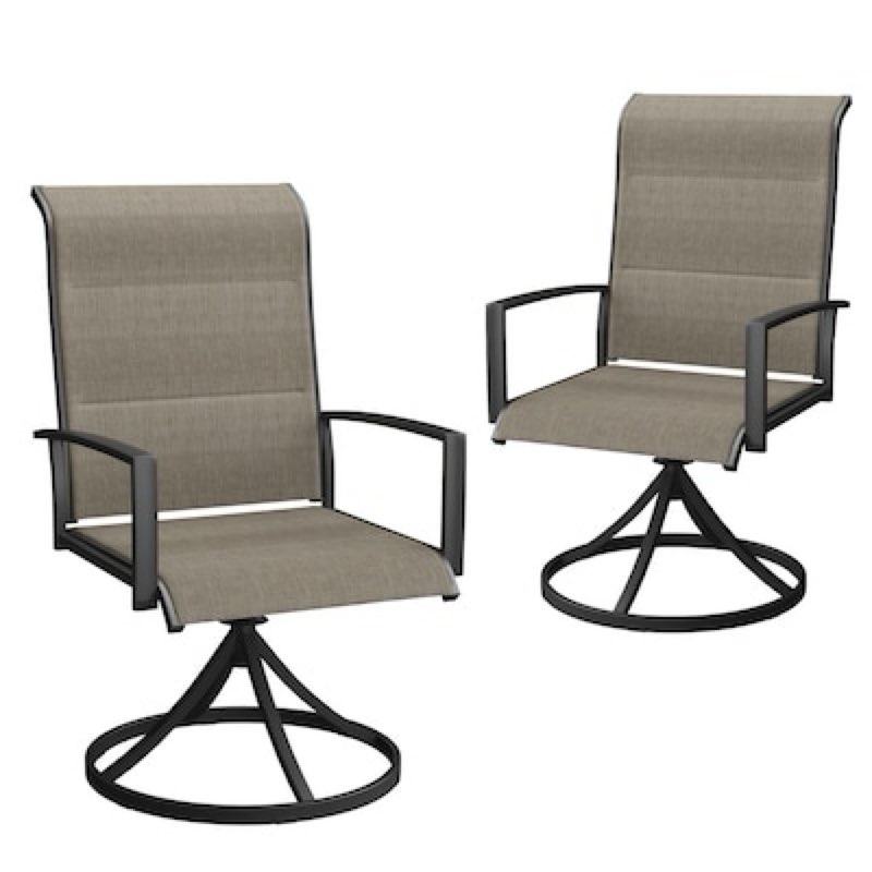 VICLLAX Patio Chairs 2 chairs Black Metal Frame Swivel Dining Chair with Brown Sling Seat