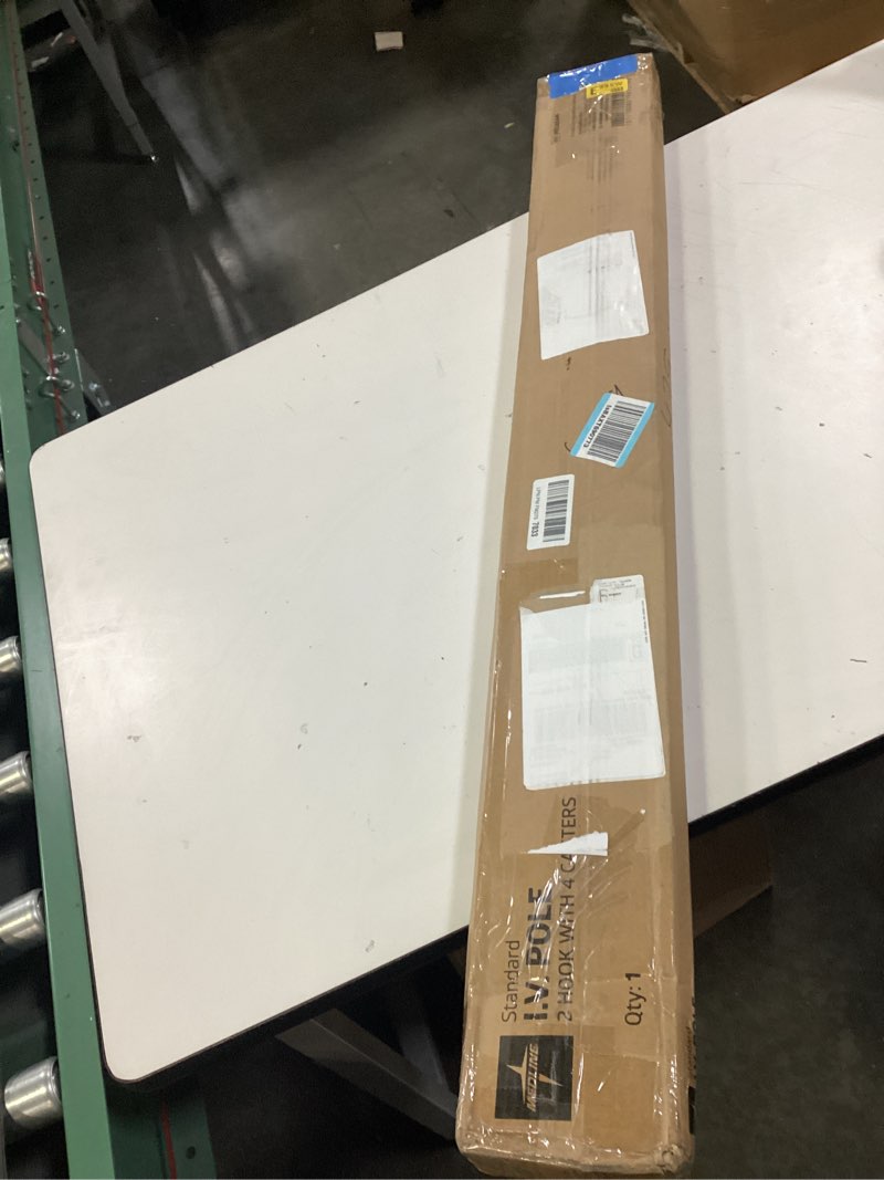 Condition photo showing New/Like New for medline 4 leg iv poles stand, 2 hook, 4 caster, chrome, 47 to 85" adjustable height