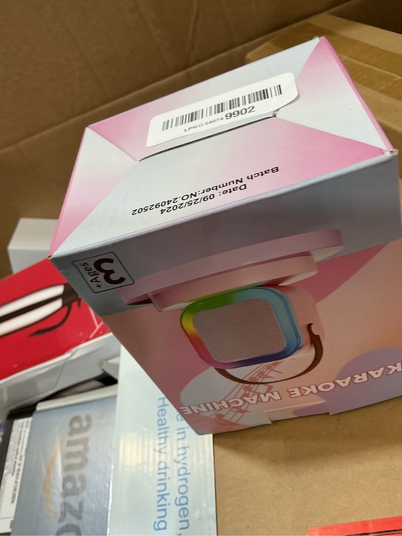 Condition photo showing New/Like New for karaoke machine for kids adults, portable bluetooth mini karaoke microphone singing speaker with 2 mic and light,toys for all smartphones,birthday, family,home party (pink)