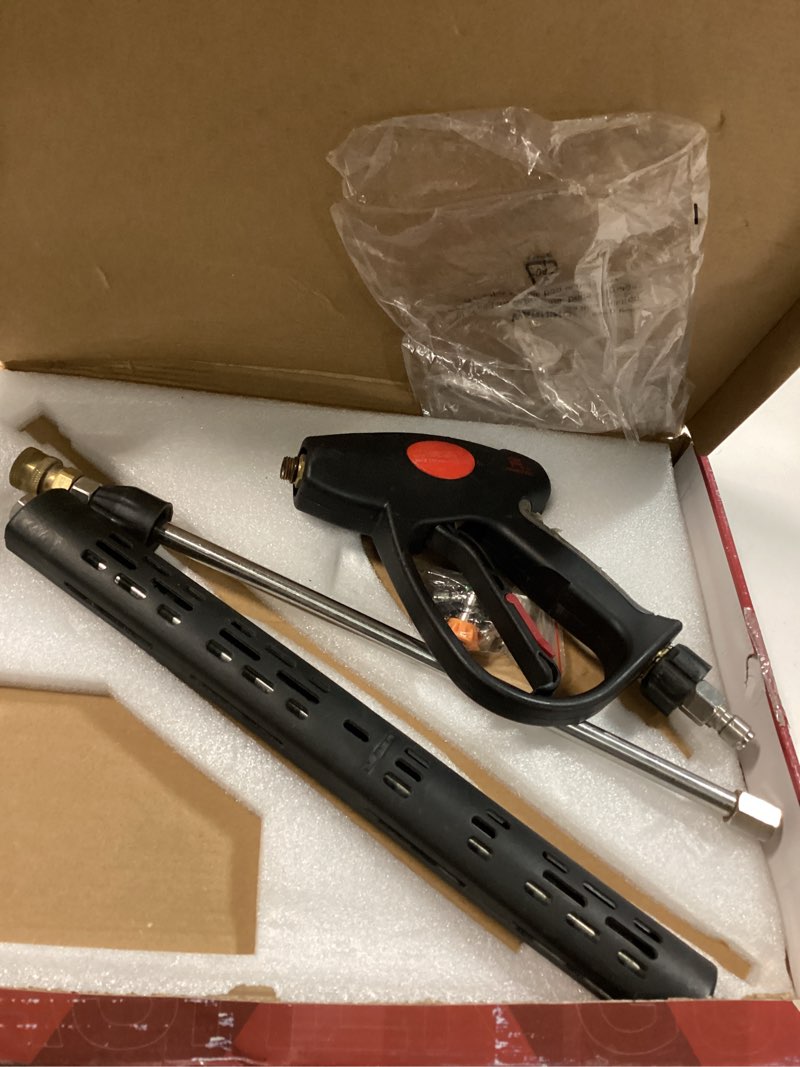 Condition photo showing As Is for yamatic pressure washer gun wand with swivel 3/8" plug & m22 coupler, stainless steel extension lance replacement for ryobi, simpson, craftsman power washer for foam cannon car wash, 4000 psi brass long gun