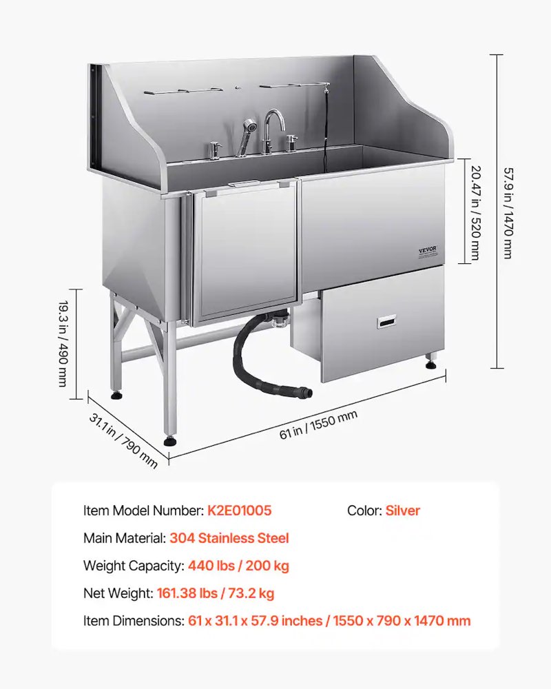 VEVOR Stainless Steel Dog Washing Station,
