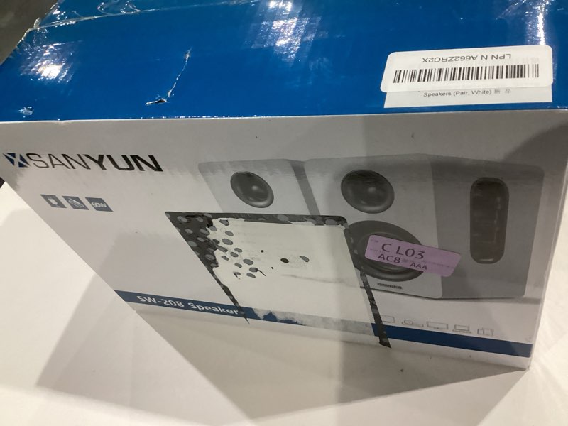 Condition photo showing Good Condition for Sanyun SW208 3" Active Bluetooth 5.0 Bookshelf Speakers – 60W Carbon Fiber Speaker Unit - Built-in 24bit DAC Dynamic 3D Surround Sound 2.0 Computer PC Monitor Gaming (Pair, White) White 3“