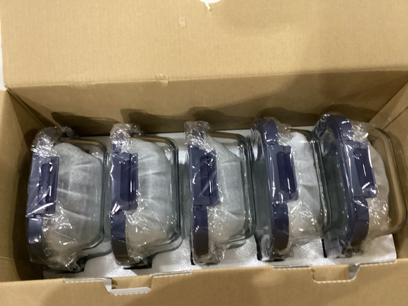 Condition photo showing New/Like New for 10-pack glass food storage containers with tempered lids – borosilicate, airtight, oven-safe (-4°f~950°f), bpa-free, 4.4 & 1.6 cup, leak-proof, dishwasher safe (blue) tempered lids blue 4.4cup*5 & 1.6 cup*5