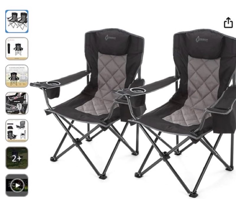 arrowhead outdoor 2-pack portable folding camping quad chair w/ 6-can cooler, cup & wine glass holde