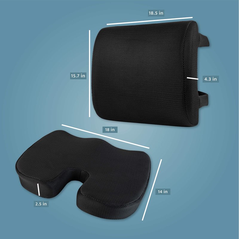 gel memory foam seat cushion and lumbar back cushion gel infused and ventilated | coccyx tailbone sciatica office chair cushion and lumbar suppot