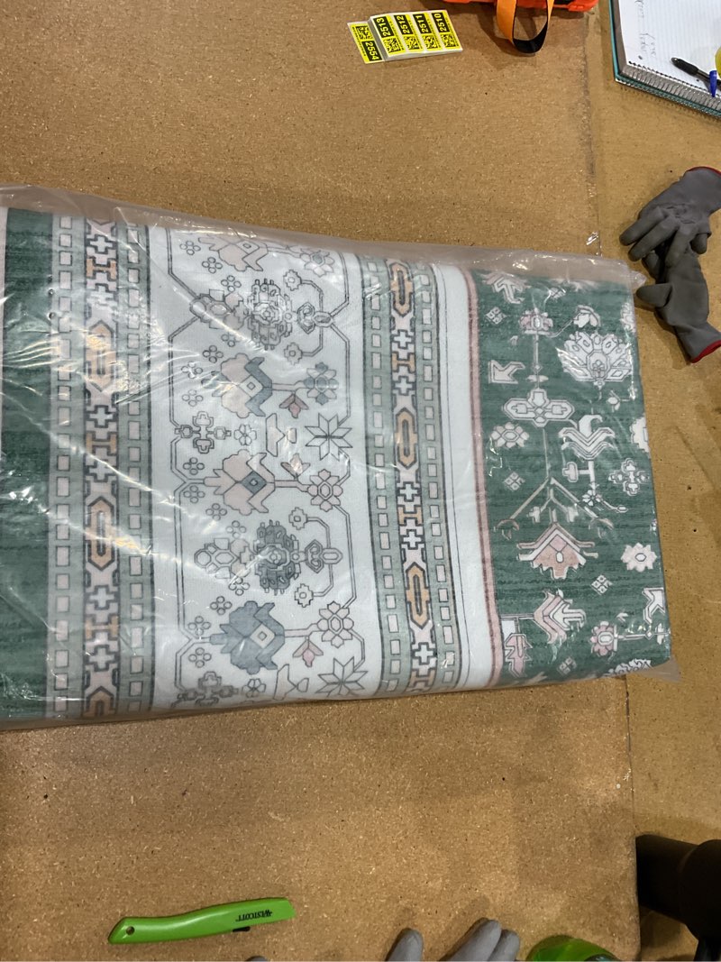 Condition photo showing New/Like New for decomall maila machine washable rugs 8x10ft, traditional oriental green rug,vintage distressed large