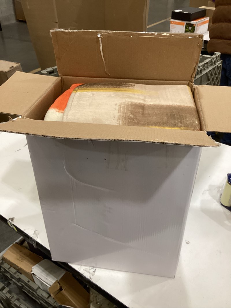 Condition photo showing Good Condition for bathroom set - orange bathroom accessories set, bathroom sets with shower curtain and rugs, orange shower curtain set with bathroom trash can, soap dispenser, soap dish for home decor plaid orange & gold complete set + bath rugs