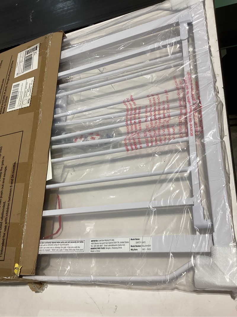Condition photo showing Good Condition for 34" extra tall baby gate for stairs, auto close stroller friendly dog gate indoor for doorways, pressure mounted 29"-40" wide baby gate, easy walk through gate for children & pets, white white 29-40"wide, 34"tall