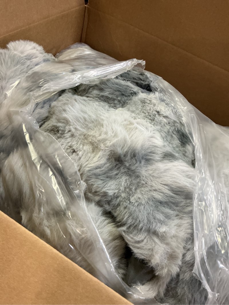 Condition photo showing As Is for Wonderful 3 Pieces Fluffy Faux Rabbit Fur Bubble Comforter Set Queen Size, Tie-Dyeing Multiple Grey Plush Fuzzy Bedding Set, Warm Soft Bubble Comforter Bedding Set for Winter Tie Dye-grey Queen