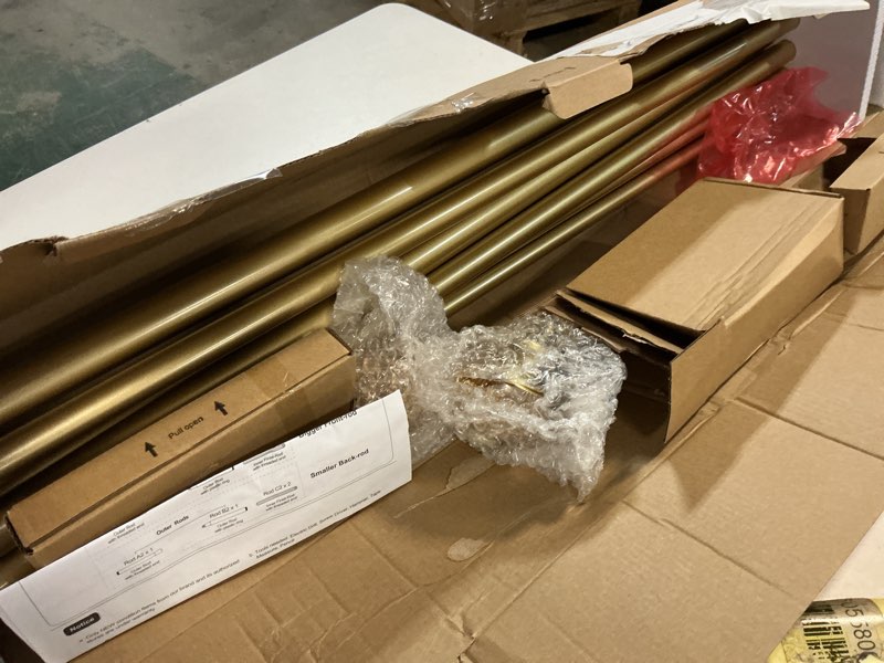 Condition photo showing New/Like New for 1 Inch Luxury Gold Double Curtain Rods for Windows 66 to 120 Inches(5.5-10ft), USFOOK Adjustable Heavy Duty Drapery Rods, Telescoping Dual Curtain Rod with Translucent Finials, Wall Mounted 66-120" Luxury Gold