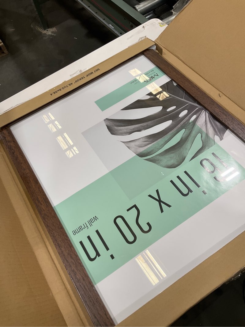 Condition photo showing Good Condition for MCS Studio Gallery 16x20 Poster Frame Walnut Woodgrain Engineered Wood, Vertical & Horizontal Wall Hanging Large Picture Frame for Photos, Posters & Art Prints (1-Pack) 1-Pack Walnut Woodgrain 16x20