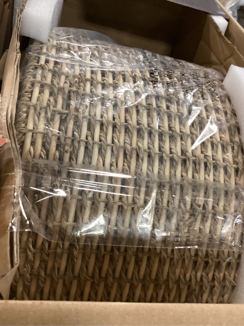 Condition photo showing Good Condition for 3-tier modern coastal rattan chandelier woven rustic chandeliers farmhouse hanging light for dining room kitchen island, living room, foyer (woven shade-matte black finish)