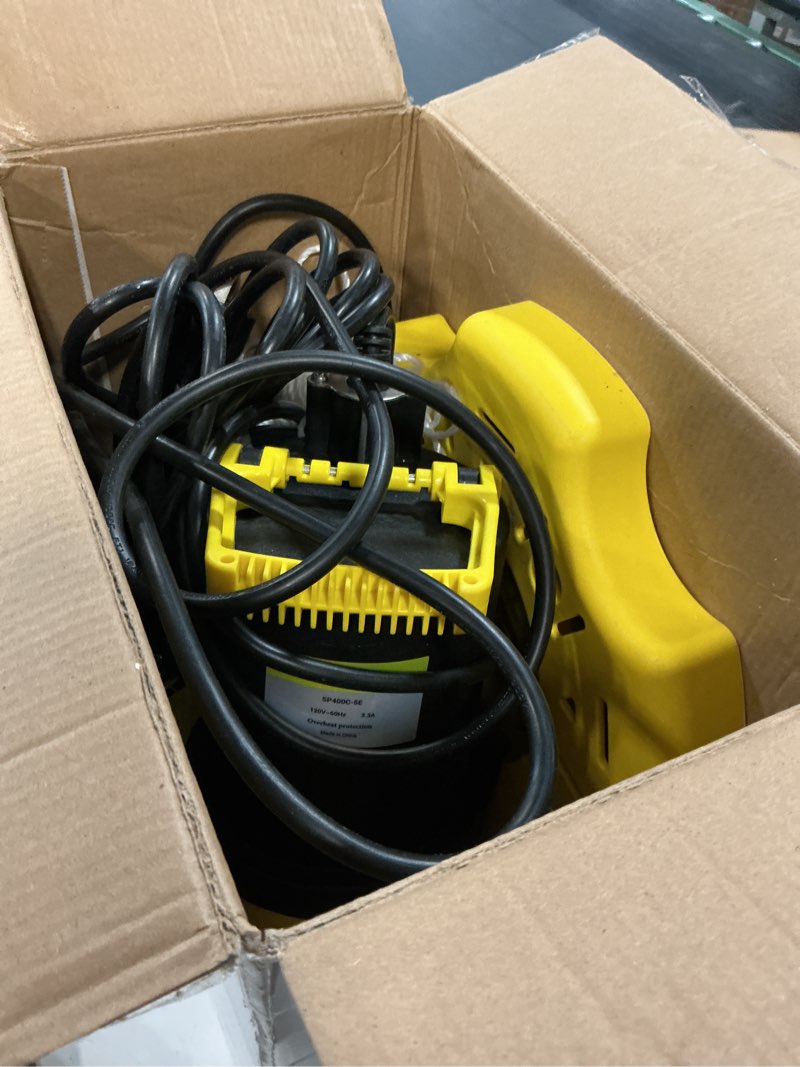 Condition photo showing As Is for Automatic Pool Cover Pump - 1 HP 3500 GPH Water Pump Above Ground with Check Valve, 3 Adapters and 29.5FT Extra Long Power Cord, Sump Pump Water Removal for Pool, Hot Tub Yellow