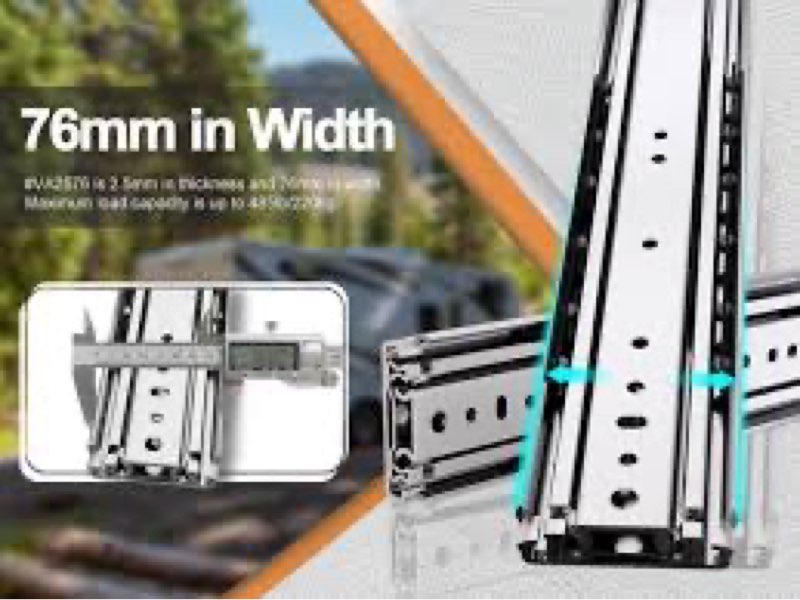 VADANIA 24 Industrial Grade Heavy Duty Drower Slide with Lick #VD2576. 3\" Widening Up to 449lb Load Cenacity, 3-Fold Full Extension, Ball Beartng Lock-in & Lock-Out, Side Mount, 1-Palr 