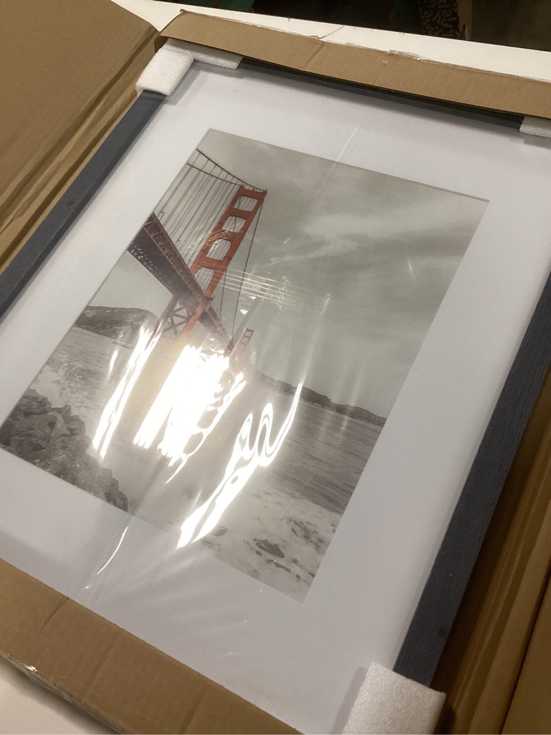 Condition photo showing Good Condition for frametory, 16x20 picture frame with mat for 11x14 photo - high definition glass wide molding - preinstalled wall mounting hardware (blue, 1 pack) 16x20 (1 pack) blue