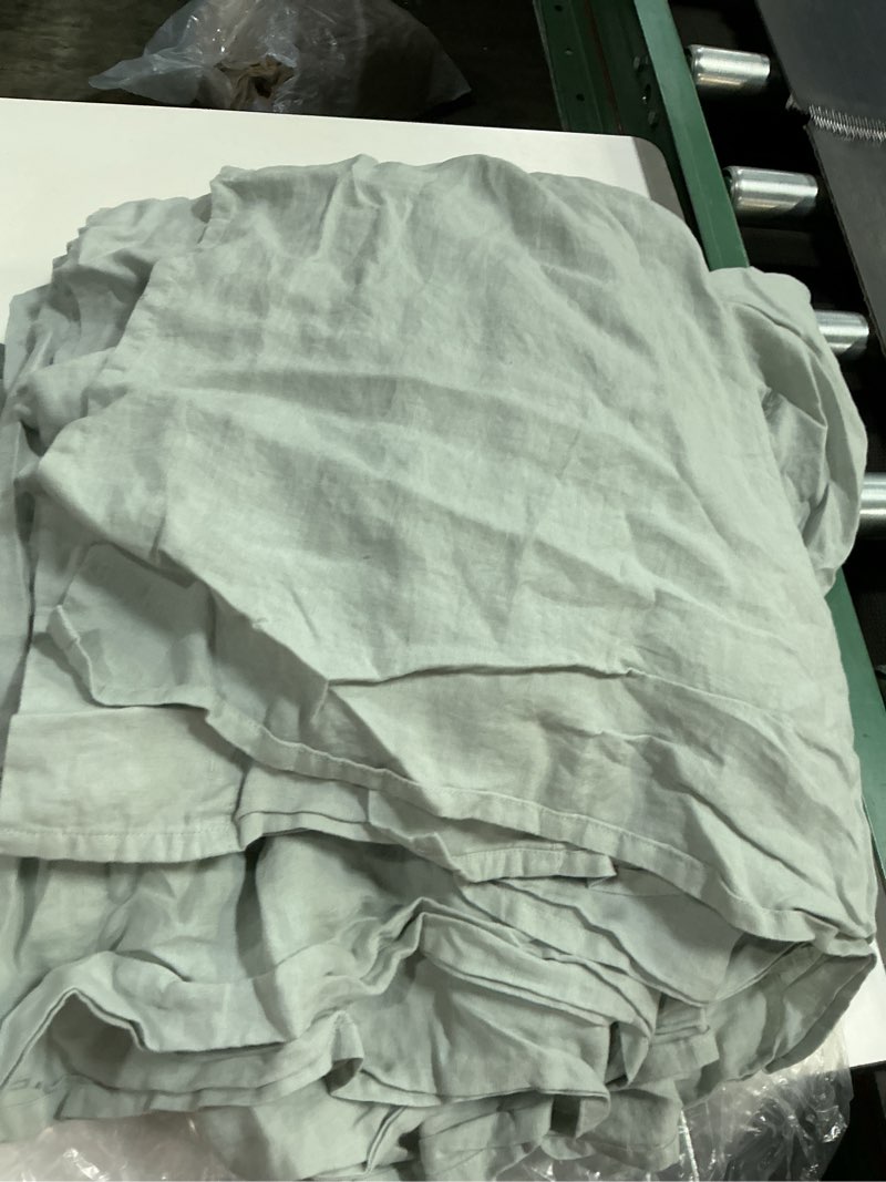 Condition photo showing As Is for bamboo sheet set color is  eucalyptus size queen