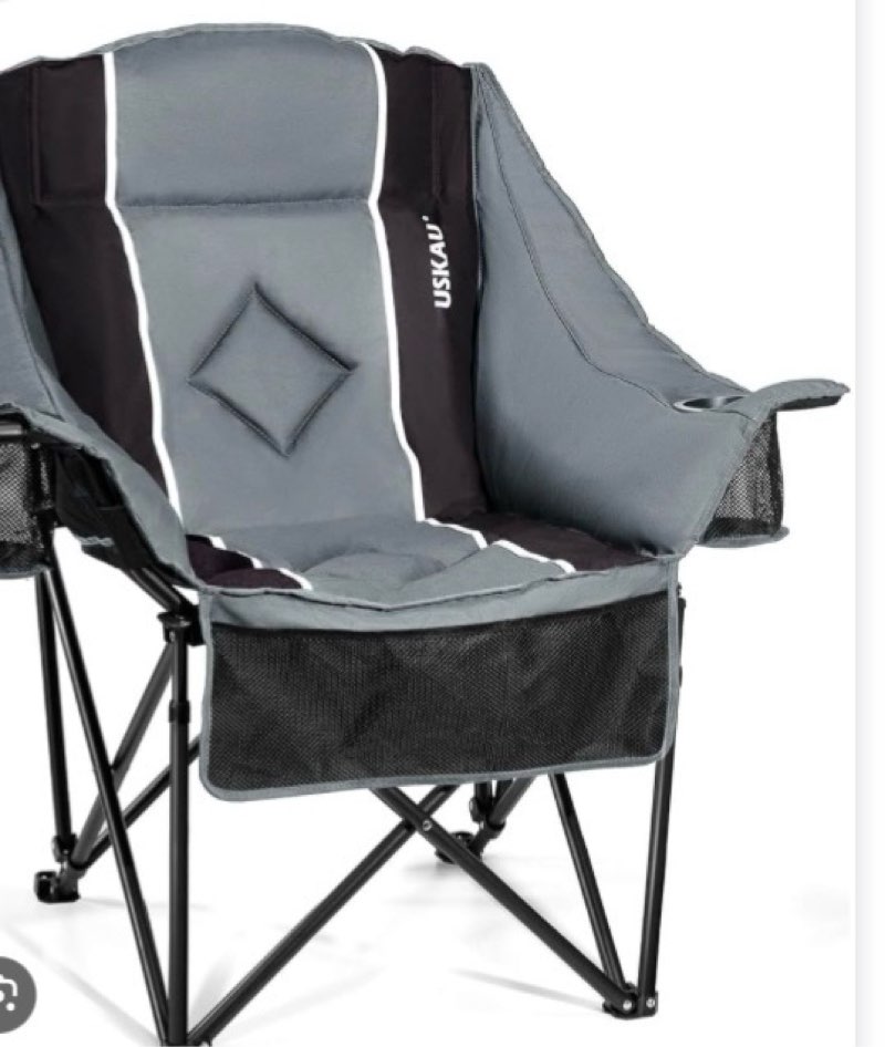 USKAU Camping Chair with Removable Footrest, Oversized Outdoor Chair with Headrest & Cup Holders, 40
