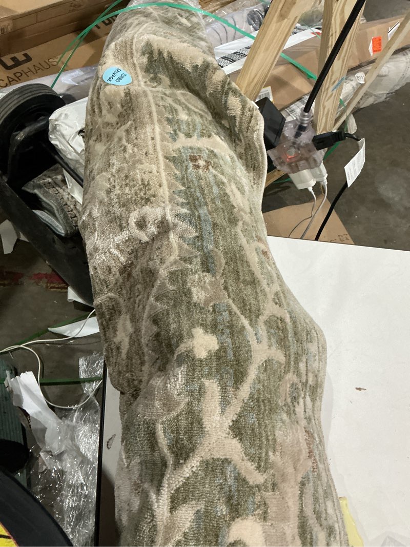 Condition photo showing As Is for traditional sage green wool area rug