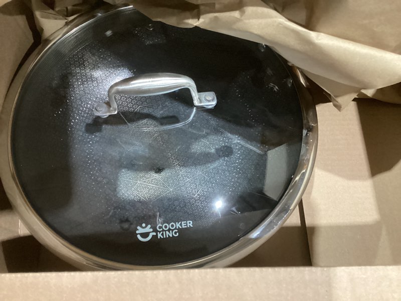 cooker king 12-inch wok with lid, hybrid nonstick wok professional grade, stainless steel woks & sti