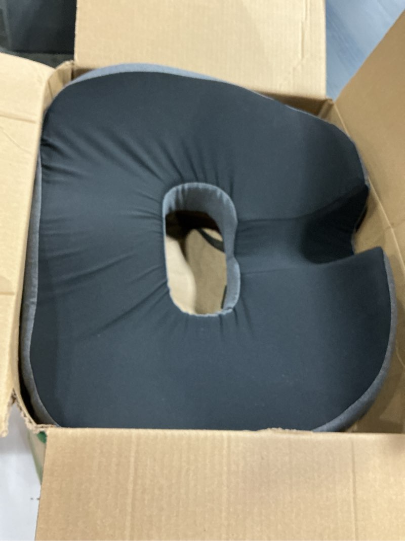 Condition photo showing Good Condition for Concave U Surface Donut Pillow for Tailbone Pain Cradle Tailbone Reducing Pressure on Pelvis- Hemorrhoid Pillow for Office, Car, Home Seat- Black/Gray