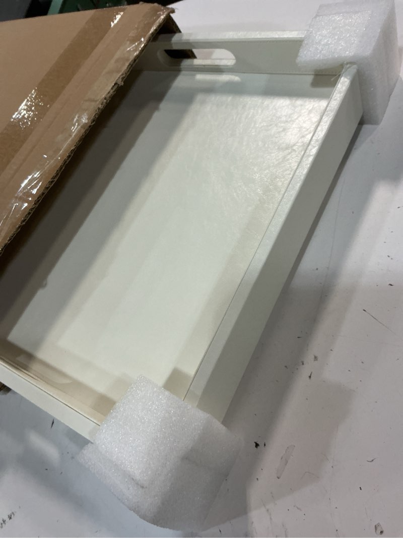 Condition photo showing Good Condition for 20 * 20 inches leather square serving tray with hole handles,high-end light large service tray for ottoman tray, tea, food, butler - countertop, kitchen,family dinner, picnic (white) white 20" x 20" x 2"