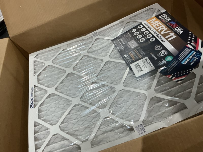Condition photo showing As Is for bnx trufilter 20x24x1 air filter merv 11 (4-pack) - made in usa - allergen defense electrostatic pleated air conditioner hvac ac furnace filters for allergies, dust, pet, smoke, allergy mpr 1200 fpr 7 20x24x1 4-pack