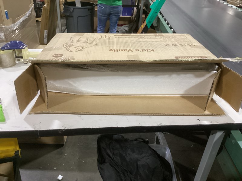 Condition photo showing New/Like New for Kids Vanity Set for Girls with Touch-Button 3-Color Light Mirror, Wooden Pretend Play Makeup Table with 11 Accessories, Toddler-Sized Beauty Desk for Ages 3+