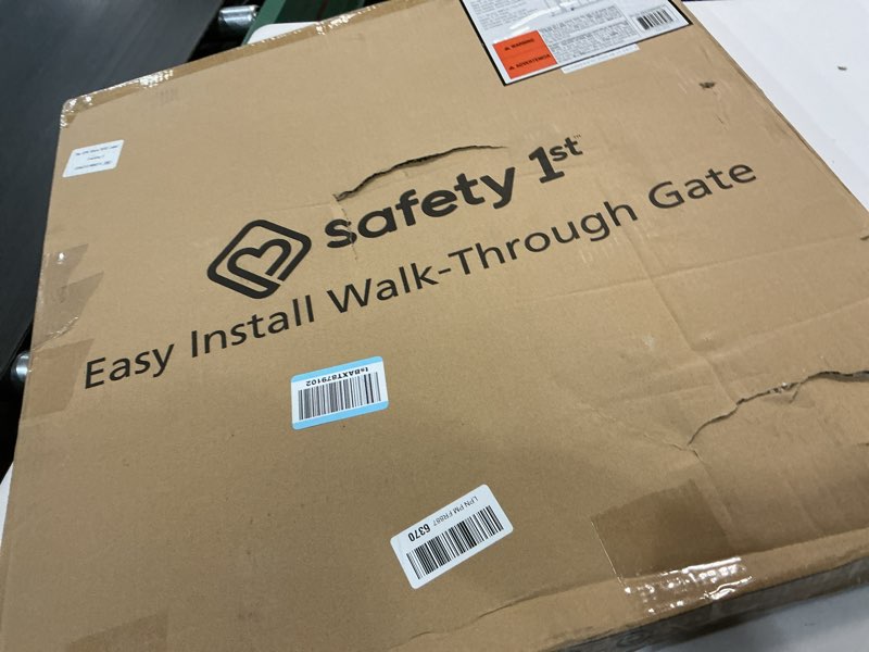 Condition photo showing As Is for Safety 1st Easy Install Walk Thru Baby Gate for Doorway With Door, Dog Gates, Fits 29"-38", Easy Install 28" Tall, White 1-Pack 29" to 38" Wide x 28" Tall White