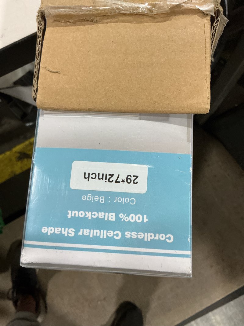 Condition photo showing As Is for MYshade 1.5-Inch Cellular Cordless Blackout Shades,Thermal Insulating Noise Reducing Waterproof Blinds,Honeycomb Window Treatments for Indoor Light Control (Beige-29 W x 72" H) Beige-blackout 29"W x 72"H