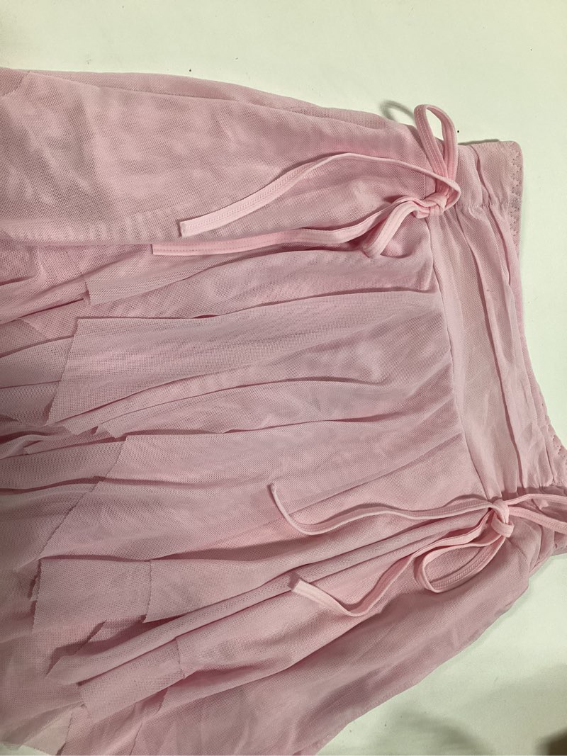 Condition photo showing As Is for Avidlove Mini Skirts for Women Mesh Flowy Y2k Skirt Drawstring Ruched Bow Layer Asymmetrical Short S