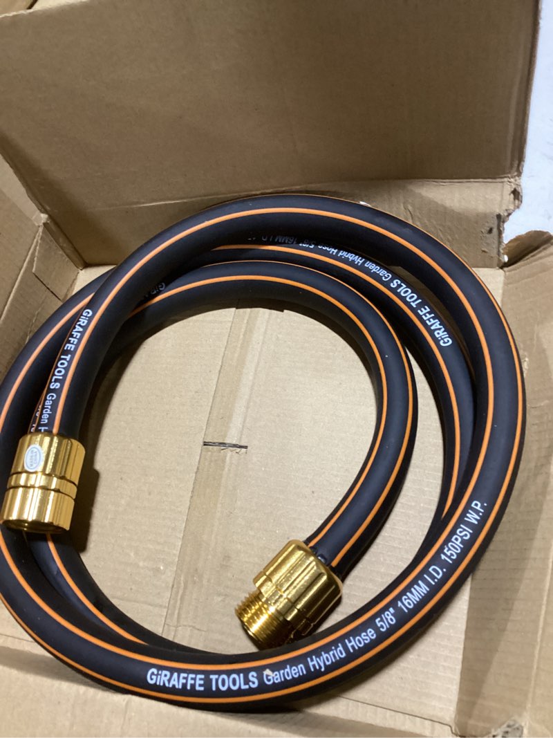 Condition photo showing Good Condition for giraffe tools garden hose 5/8" custom length, no kink, flexible, leakproof water hose, 600 burst psi, 6ft male female fittings,black orange