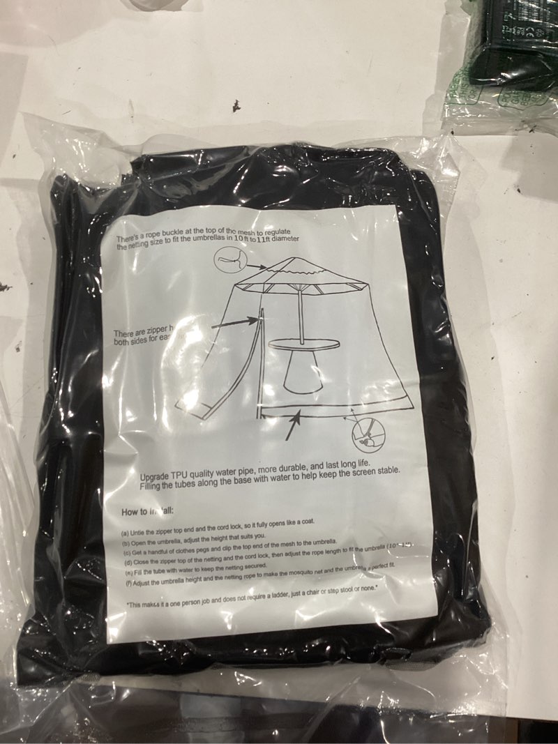Condition photo showing New/Like New for 7.5-11 ft patio umbrella mosquito net, polyester mesh umbrella screen, universal canopy umbrella mosquito netting with zipper door and adjustable rope, fit outdoor umbrellas and patio tables