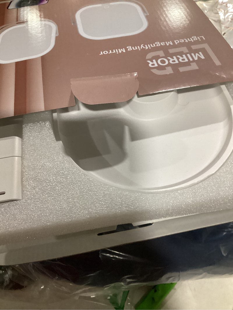 Condition photo showing Good Condition for makeup mirror with lights, 1x/10x magnifying mirror with light, rechargeable lighted makeup mirror with magnification, 3-color lighting, height adjustable 360° rotation desk mirror, gift for women white 14.4"l x 8.8"w