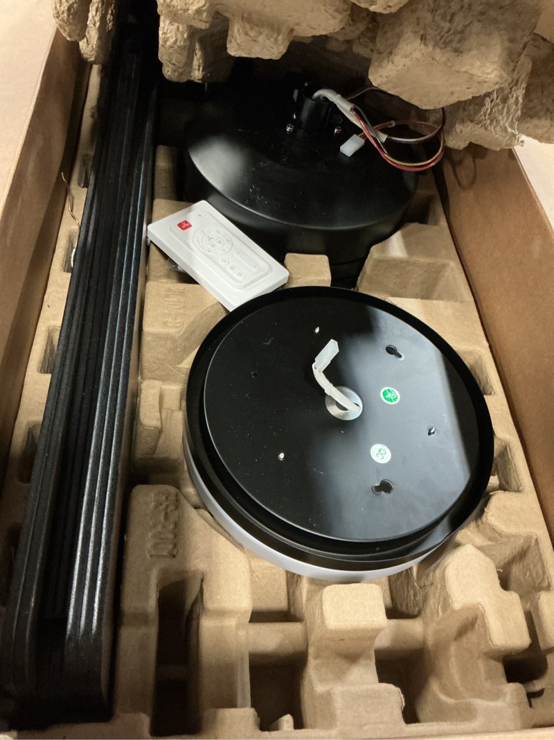 Condition photo showing As Is for globe electric colossus 60-in matte black with matte blades led covered outdoor smart ceiling fan with light and remote control included 8 -blade