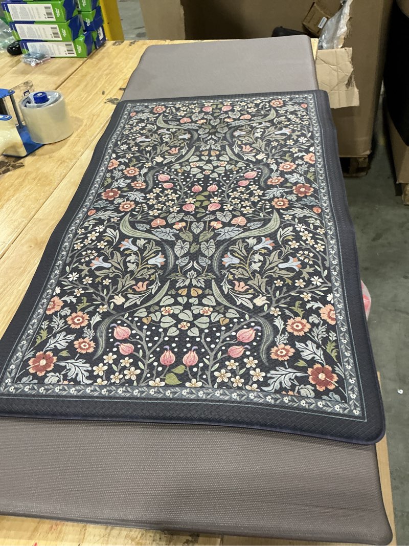 Condition photo showing Good Condition for collive kitchen mats for floor 2pcs, cushioned anti fatigue mat non slip waterproof kitchen sink rugs, washable vintage spring floral rug comfort standing mat for laundry, desk, bar, office, black black 17.3"x47"+17.3"x29"