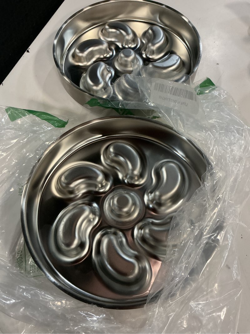 Condition photo showing As Is for (only 2)slow feeder dog bowl-3cups for large breeds, double wall food-grade stainless steel, heavy duty with non-slip rubber base, puzzle maze bowl to slow down eating [2pack] l 3~3.5cups spiral-2pack