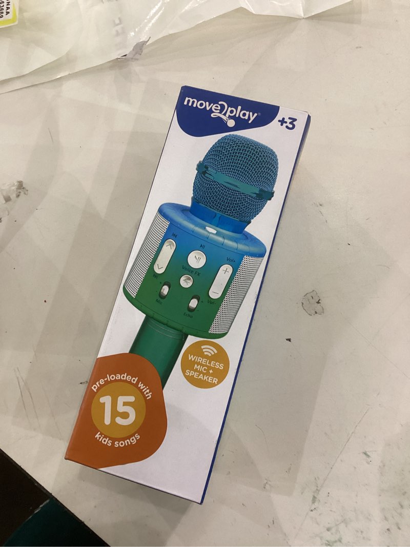 Condition photo showing New/Like New for Move2Play, Kids Karaoke Microphone | Includes Pre-Loaded Songs & Bluetooth | Kids Birthday & Easter Gift | Toy for All Ages 2, 3, 4, 5, 6+ Year Old Girls, Boys & Toddlers Green/Blue