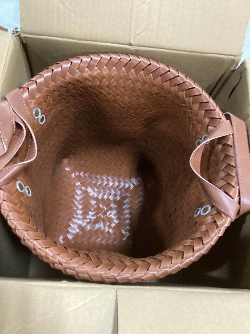 Condition photo showing Good Condition for GIB Wicker Storage Baskets for Shelves, 11"x12" Round Woven Storage Cube Bins Organizer, Faux Rattan Wicker Blanket Basket for Organizing Clothes Toys Laundry Closet, 4 Pack, Brown Round Large