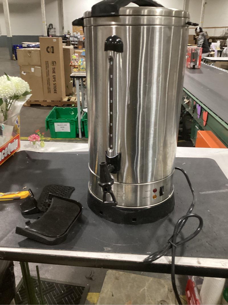 Condition photo showing As Is for ostba 1500w commercial coffee urn 100 cup / 15l large percolator coffee pot, 304 stainless steel double-wall hot water dispenser electric coffee maker fast brewing for catering, parties & events 100 cups