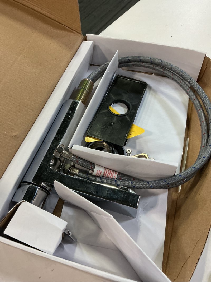 Condition photo showing As Is for project source lisette polished chrome single hole 1-handle bathroom sink faucet with drain and deck plate