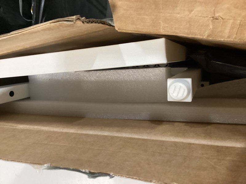 Condition photo showing Good Condition for Pamray L Shaped Computer Desk with Reversible Side Storage Shelves, 49 Inch Gaming Desk with Power Outlets and Led Lights, PC Table for Home Office and Bedroom White White 49 inch