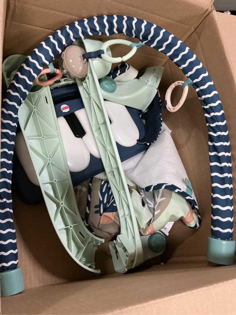 Condition photo showing As Is for Fisher-Price Baby Playmat Kick & Play Piano Gym with Musical and Sensory Toys for Newborn to Toddler, Navy Fawn