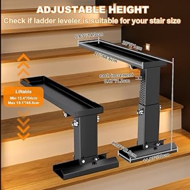 Foldable Ladder Extender for Stairs-Heavy-Duty Ladder Leveler-Adjustable 13.4-19.1" Height/Platform 