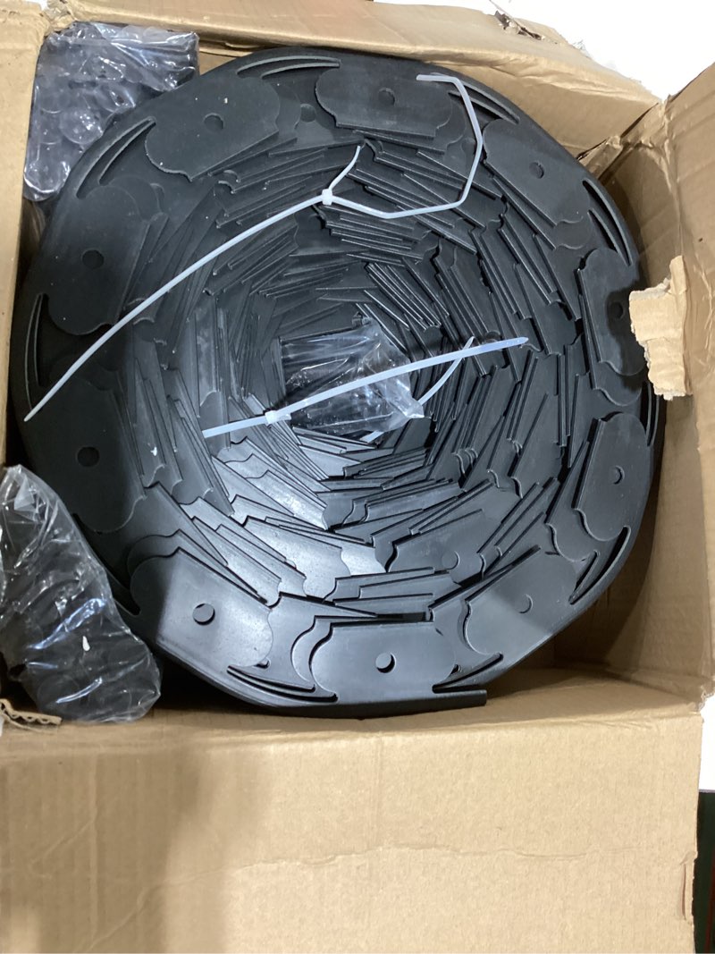 Condition photo showing As Is for 100ft,1.5in tall landscape edging kit with 150 spikes, not digging flexible plastic edge border for landscaping, lawn, garden, flower beds, yard, paver, playground, fence, pathway,3pack, 33ft each black 1.5in*100ft