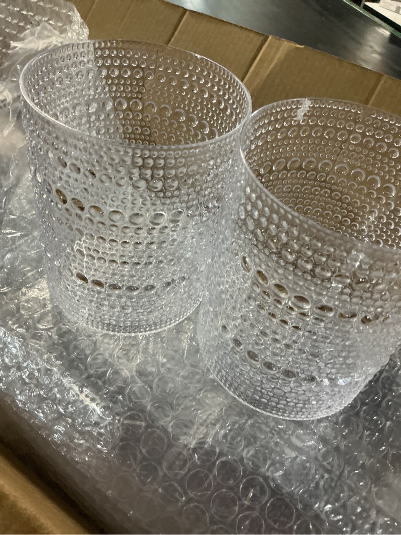 Condition photo showing Good Condition for youbet 24pcs plastic hobnail drinking glasses - 14 oz clear vintage glasses drinkware - disposable beaded cups for juice, wine, party