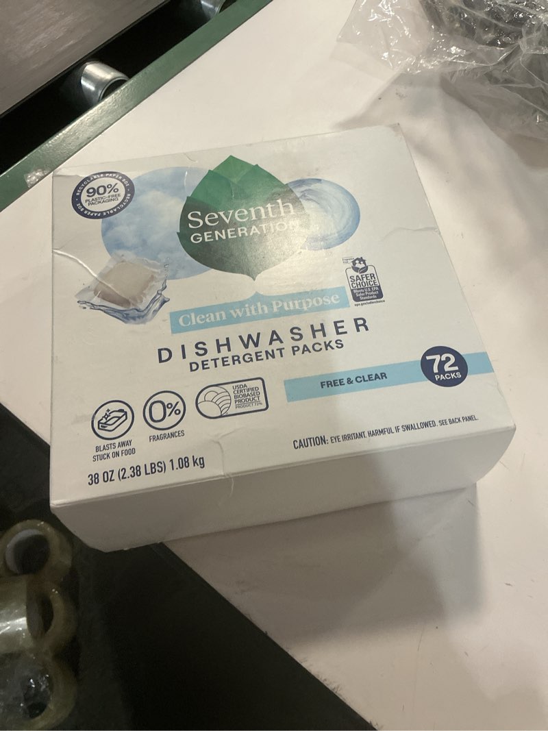 Condition photo showing New/Like New for Seventh Generation Dishwasher Detergent Packs for sparkling dishes Free & Clear Dishwasher Tabs (72 Count) Free & Clear 72 Count (Pack of 1)