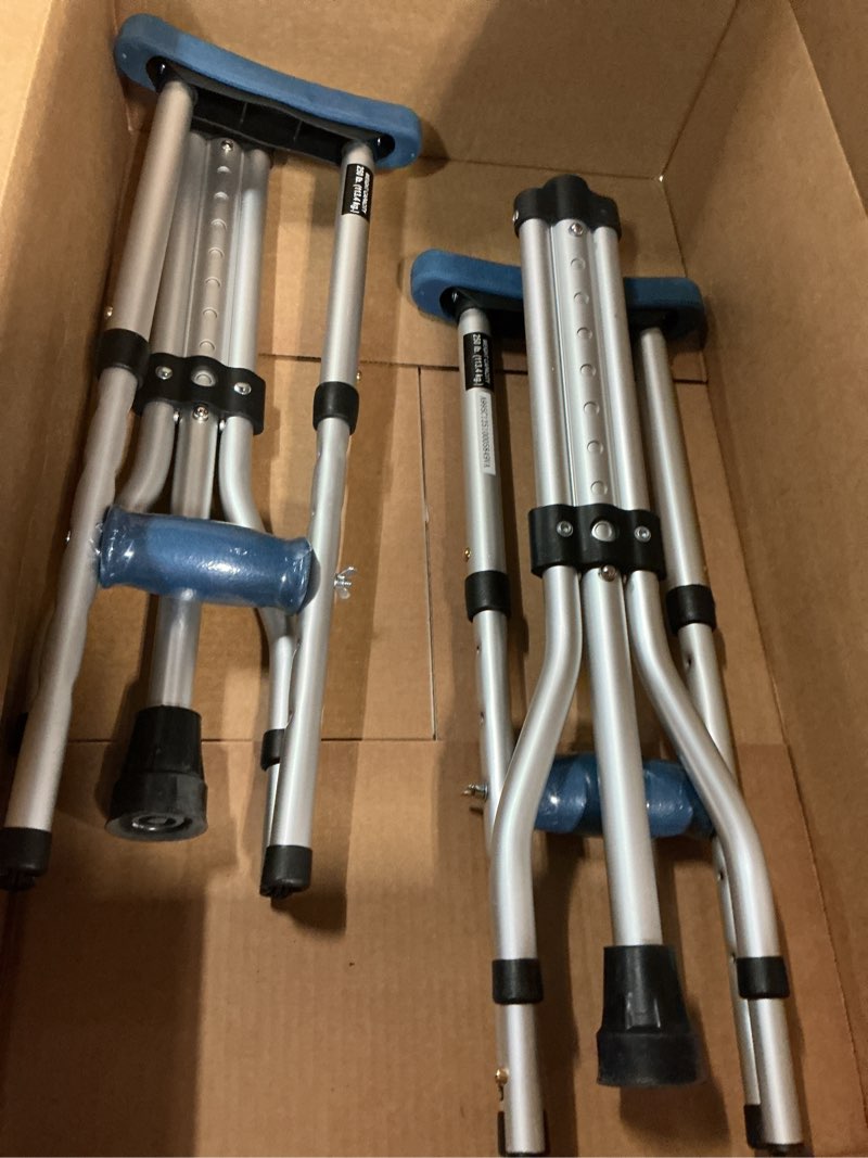Condition photo showing Good Condition for carex folding aluminum under arm crutches for adults 4'11" to 6'1", 2 lightweight crutches included, universal for walking, walking aid for kids, adults & seniors, includes padded underarm cushions