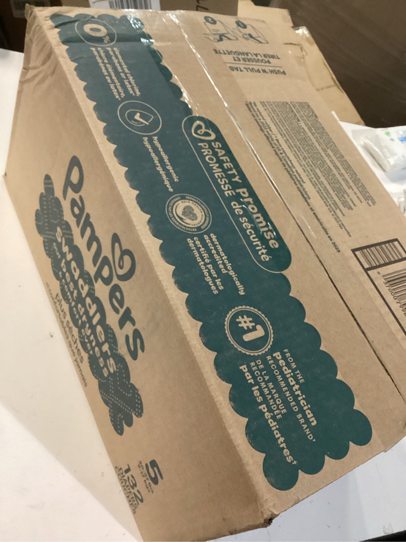 Condition photo showing New/Like New for pampers swaddlers diapers, size 5 (20-37 lbs), 132 count, absorbent, keeps baby dry and comfortable, skin safe disposable baby diaper (packaging may vary) size 5 132