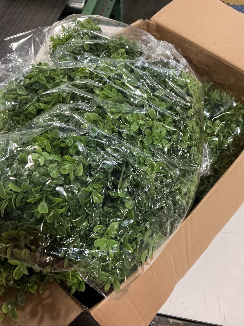 Condition photo showing Good Condition for 25.6" Artificial Boxwood Topiary Ball Trees: 2 Pack Fake Shrubs with Spike – UV Resistant & Fade Resistant Faux Bushes, Evergreen Spring Artificial Plants for Outdoor Indoor Front Porch Garden