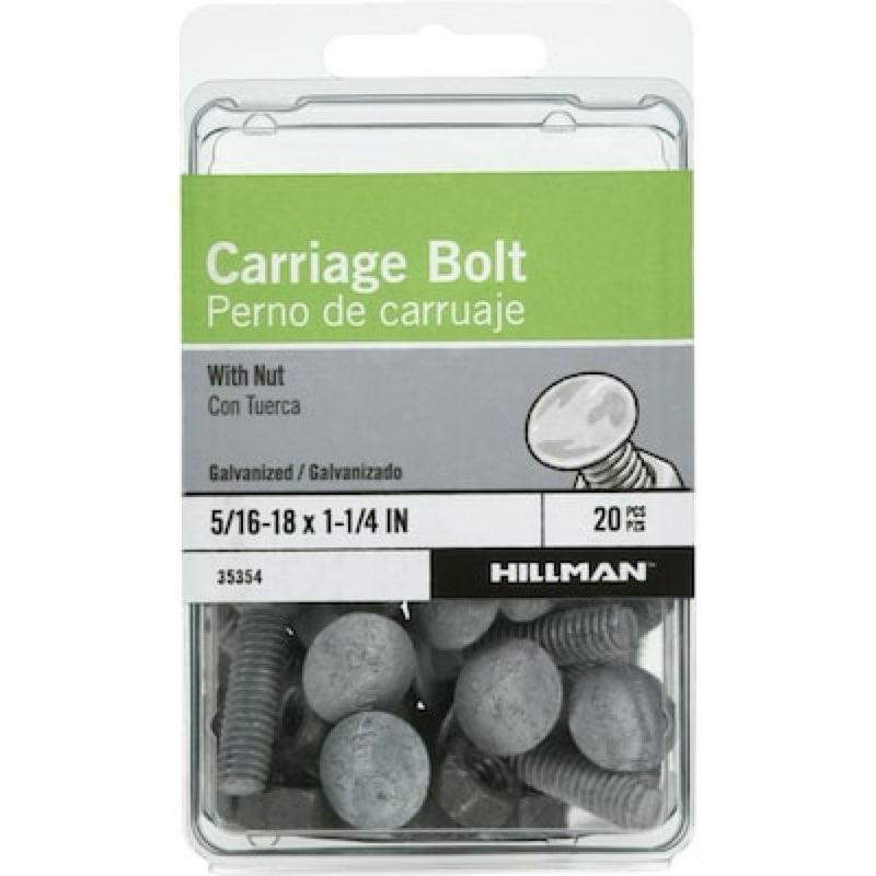 Hillman 5/16-in x 1-1/4-in Galvanized Coarse Thread Exterior Carriage Bol t 20 -Count incomplete